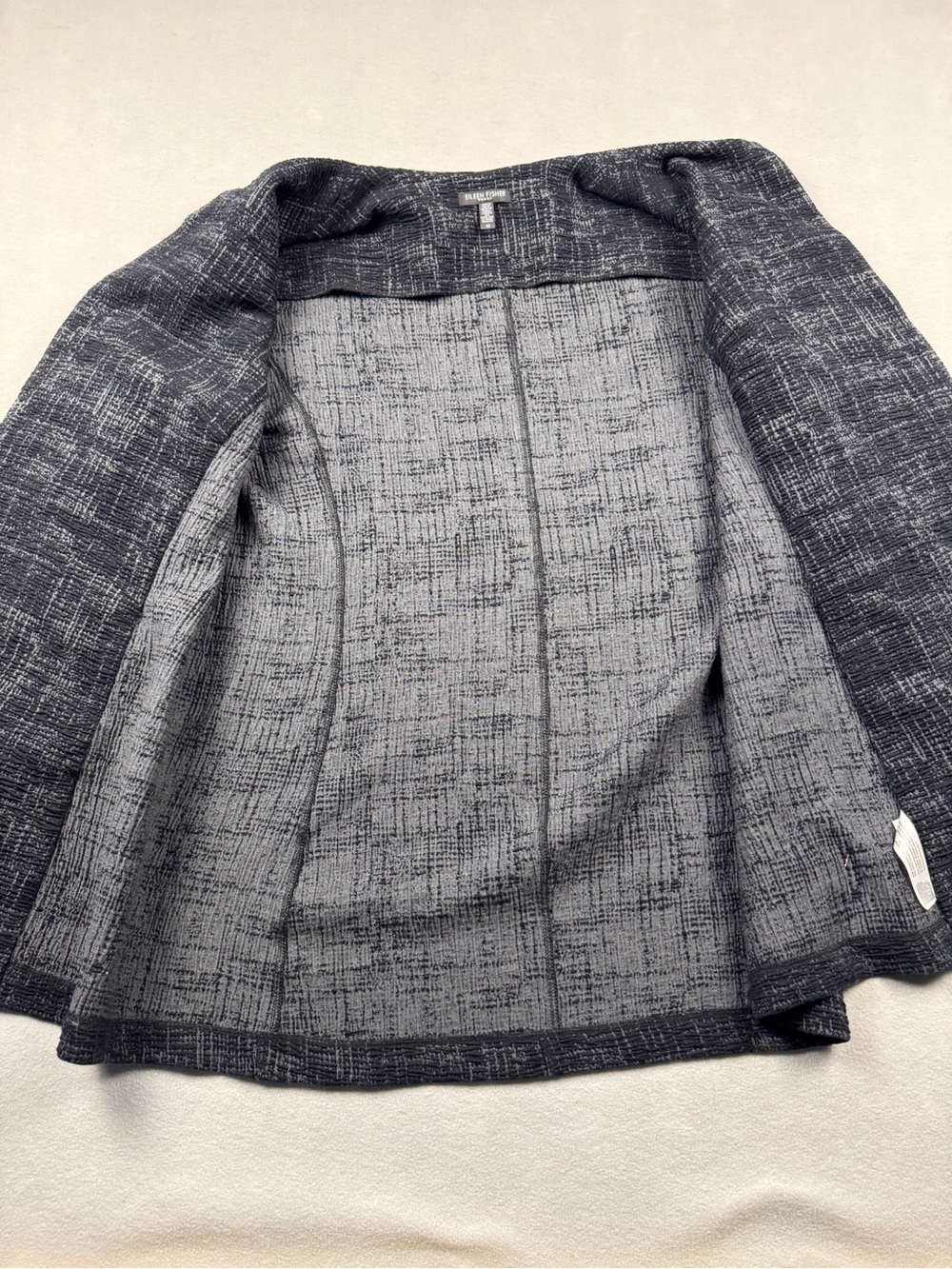 Eileen Fisher Jacket Womens 1X Gray Textured Organic Cotton Blend Open Front - Picture 5 of 9